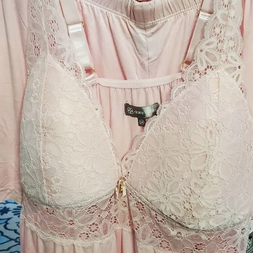 Daisy Fuentes Womens‎ Pink Lace Top babydoll Cami Boxer Set Plus Size 2X NEW